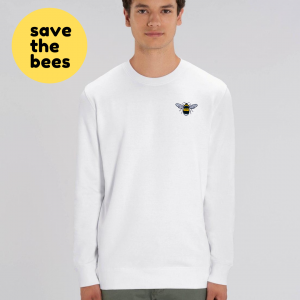 adults organic cotton bee sweatshirt white