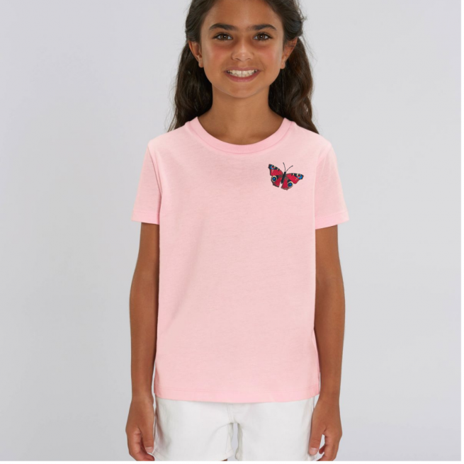 Tommy & Lottie Organic Cotton Kids Pale Pink Peacock Butterfly T Shirt