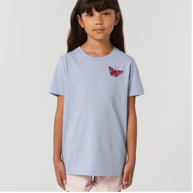 Tommy & Lottie Organic Cotton Kids Serene Blue Peacock Butterfly Bear T Shirt