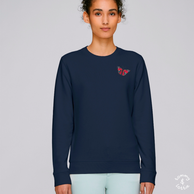 tommy and lottie adults organic cotton peacock butterfly sweatshirt - navy