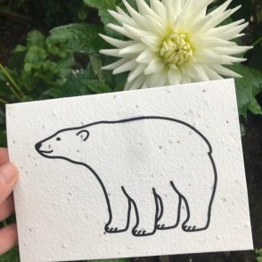 tommy & lottie polar bear plantable seed card outside next to flower