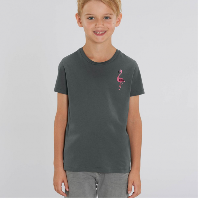 Tommy & Lottie Organic Cotton Kids Anthracite Flamingo T Shirt