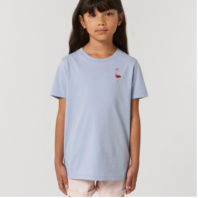 Tommy & Lottie Organic Cotton Kids Serene Blue Flamingo Bear T Shirt
