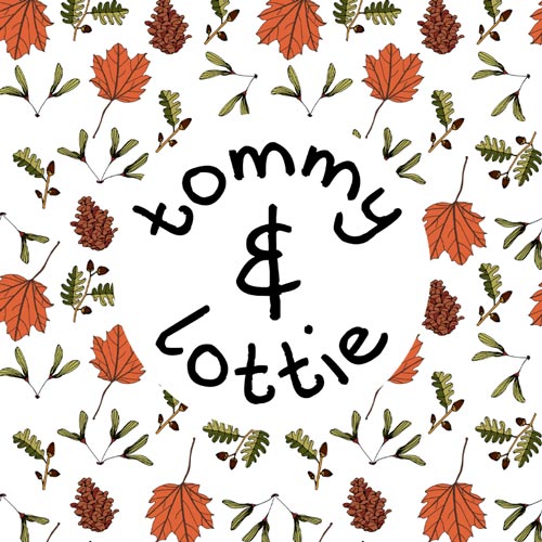 tommy and lottie logo on woodland print