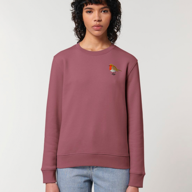 tommy and lottie adults organic cotton robin sweatshirt - hibiscus rose